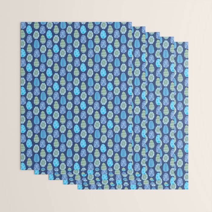 Colorful Folk Art Easter Eggs in Teal & Navy Blue Wrapping Paper Gallery Image 3