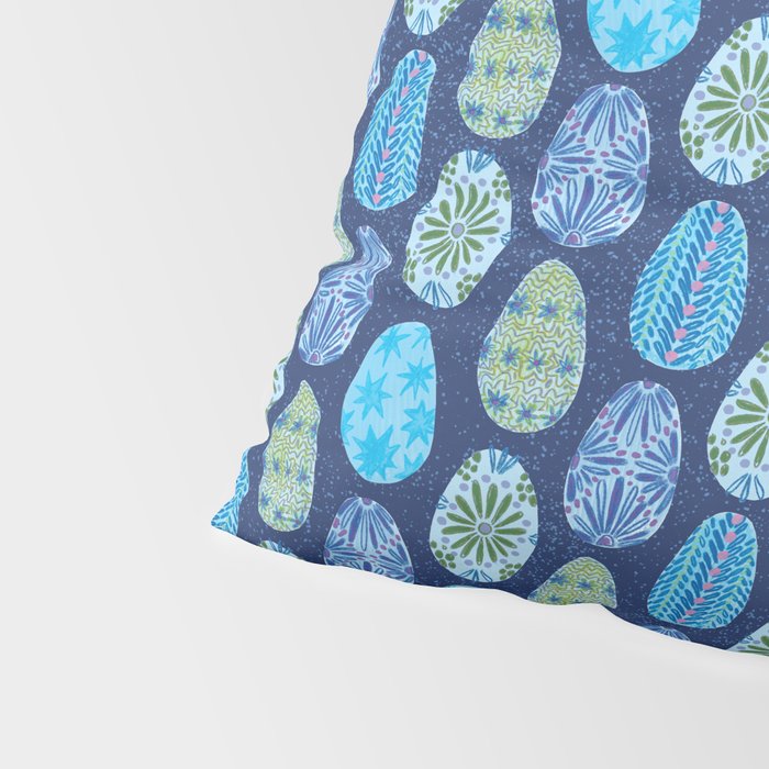 Colorful Folk Art Easter Eggs in Teal & Navy Blue Pillow Sham Gallery Image 4
