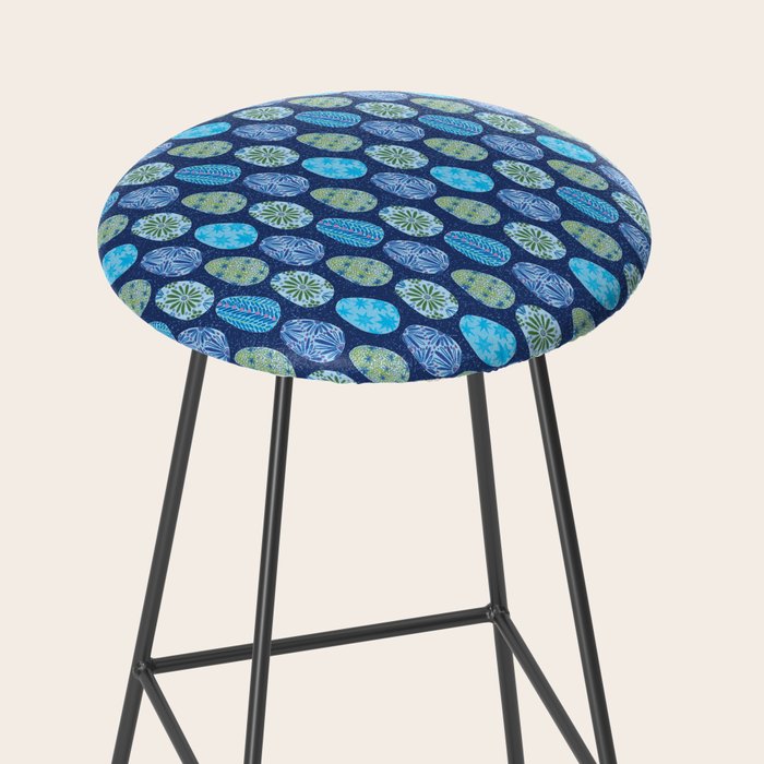 Colorful Folk Art Easter Eggs in Teal & Navy Blue Stool Gallery Image 2