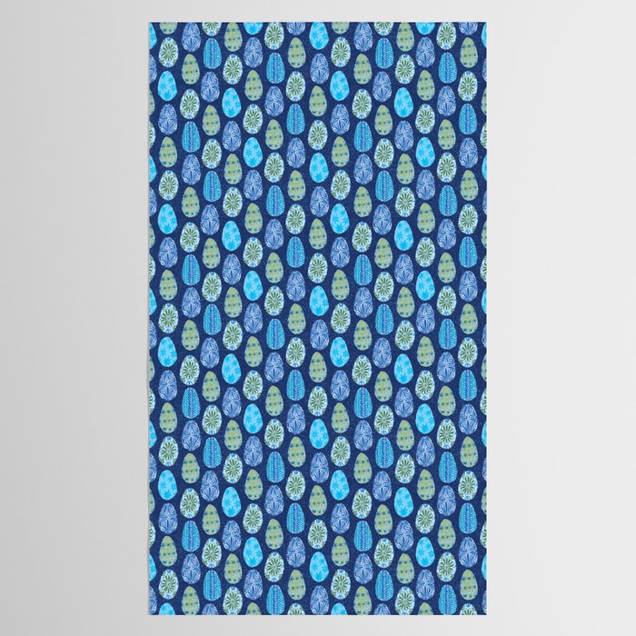Colorful Folk Art Easter Eggs in Teal & Navy Blue Tablecloth Gallery Image 2