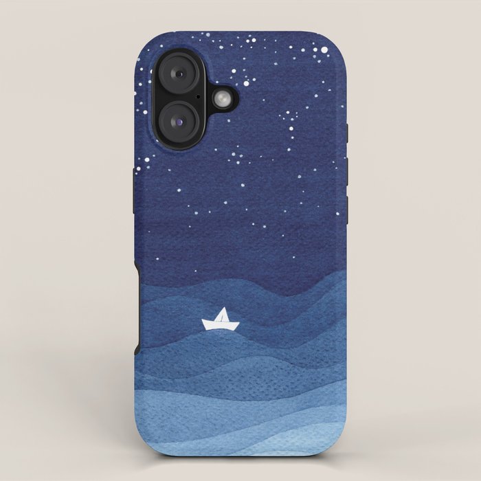 blue ocean waves, sailboat ocean stars iPhone Case