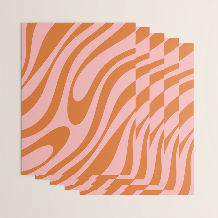Wavy Loops Retro Abstract Pattern Pink Orange Wrapping Paper Gallery Image 3
