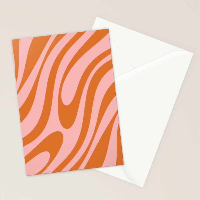 Wavy Loops Retro Abstract Pattern Pink Orange Stationery Card Gallery Image 2