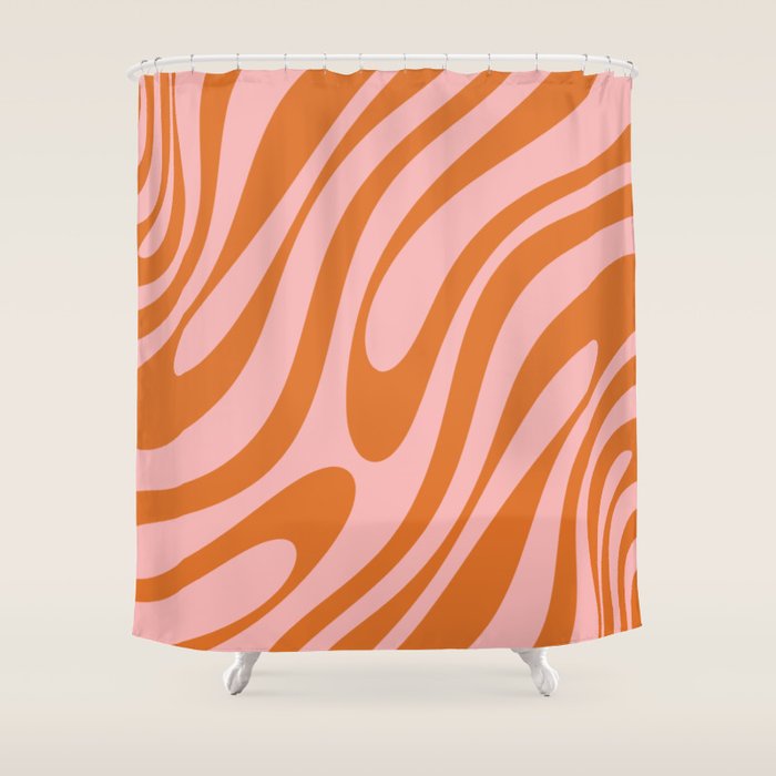Wavy Loops Retro Abstract Pattern Pink Orange Shower Curtain Gallery Image 1
