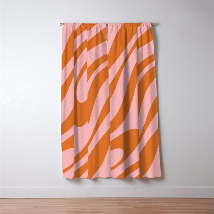 Wavy Loops Retro Abstract Pattern Pink Orange Window Curtain Gallery Image 3