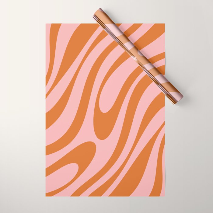 Wavy Loops Retro Abstract Pattern Pink Orange Wrapping Paper Gallery Image 1