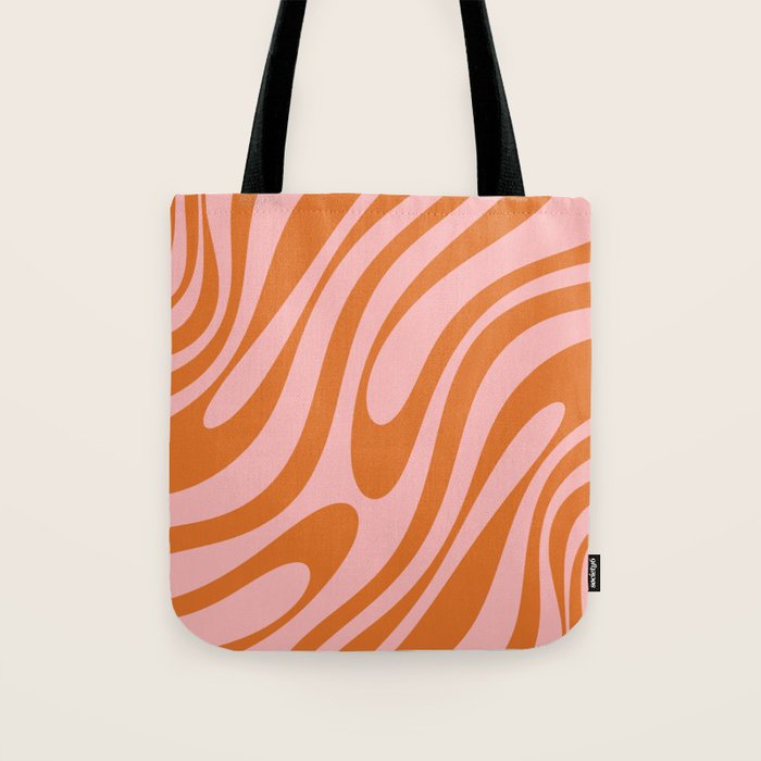Wavy Loops Retro Abstract Pattern Pink Orange Tote Bag Gallery Image 1