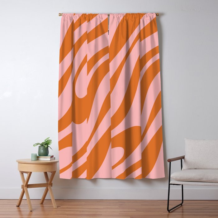 Wavy Loops Retro Abstract Pattern Pink Orange Window Curtain Gallery Image 5