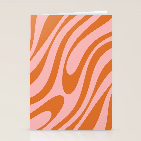 Wavy Loops Retro Abstract Pattern Pink Orange Stationery Card Gallery Image 1