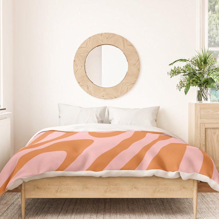Wavy Loops Retro Abstract Pattern Pink Orange Duvet Cover Gallery Image 3