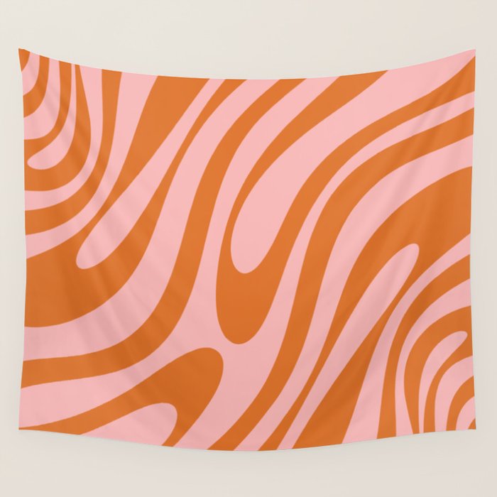 Wavy Loops Retro Abstract Pattern Pink Orange Wall Tapestry Gallery Image 1