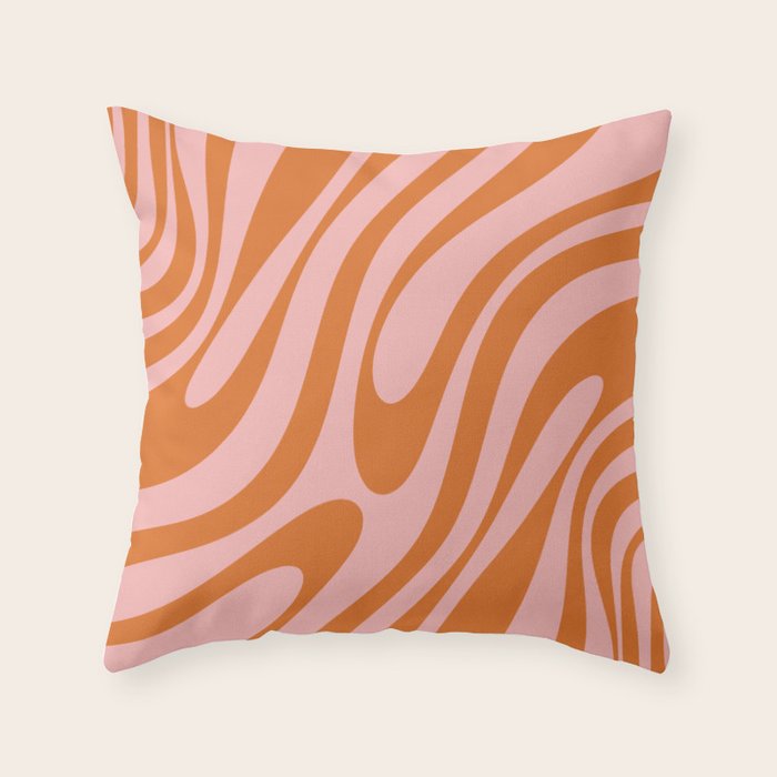 Wavy Loops Retro Abstract Pattern Pink Orange Throw Pillow Gallery Image 1