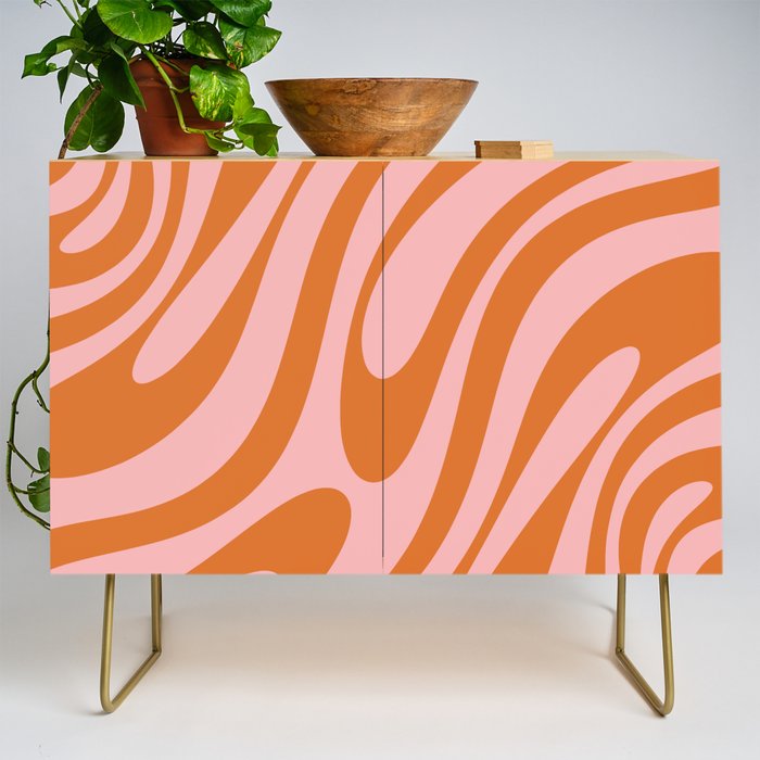 Wavy Loops Retro Abstract Pattern Pink Orange Credenza Gallery Image 1