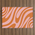 Wavy Loops Retro Abstract Pattern Pink Orange Outdoor Rug Gallery Image 1