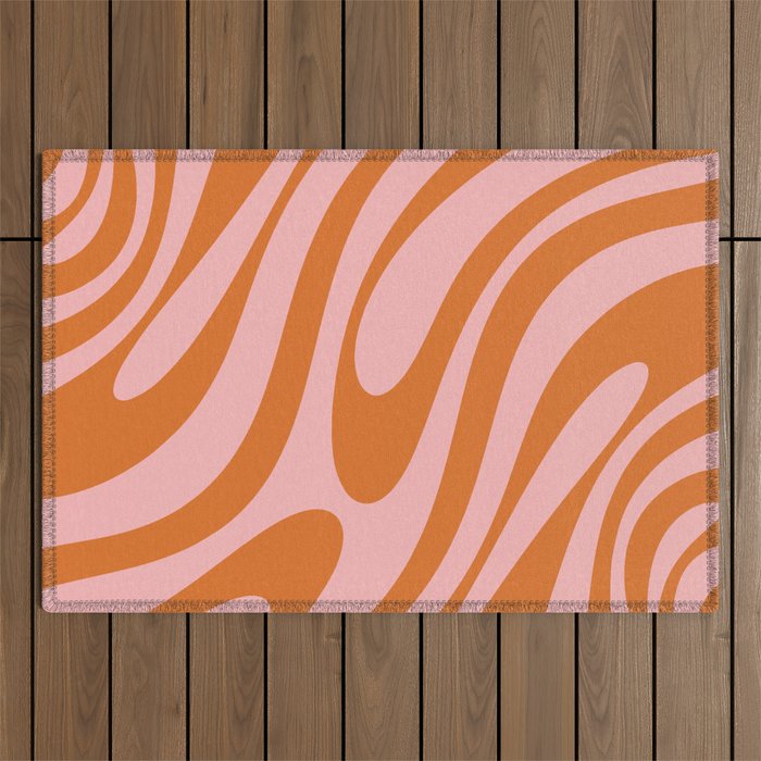 Wavy Loops Retro Abstract Pattern Pink Orange Outdoor Rug Gallery Image 1