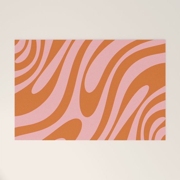 Wavy Loops Retro Abstract Pattern Pink Orange Welcome Mat Gallery Image 1