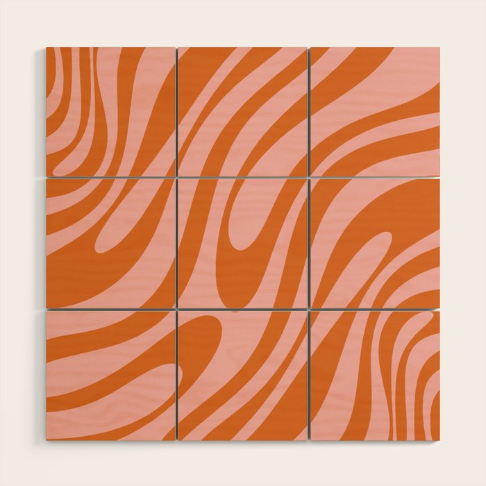 Wavy Loops Retro Abstract Pattern Pink Orange Wood Wall Art Gallery Image 1