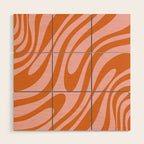 Wavy Loops Retro Abstract Pattern Pink Orange Wood Wall Art Gallery Image 1