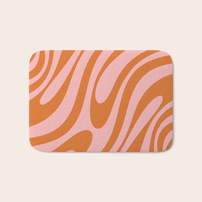 Wavy Loops Retro Abstract Pattern Pink Orange Bath Mat Gallery Image 1