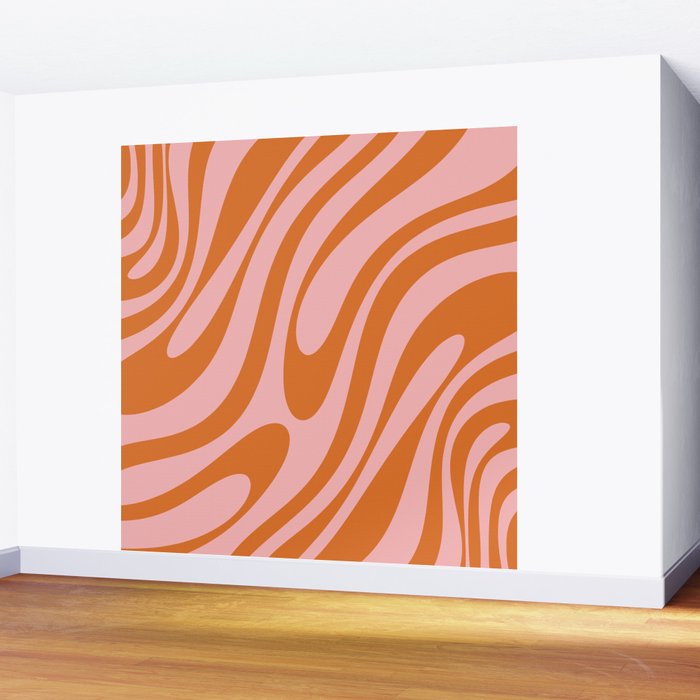Wavy Loops Retro Abstract Pattern Pink Orange Wall Mural Gallery Image 2