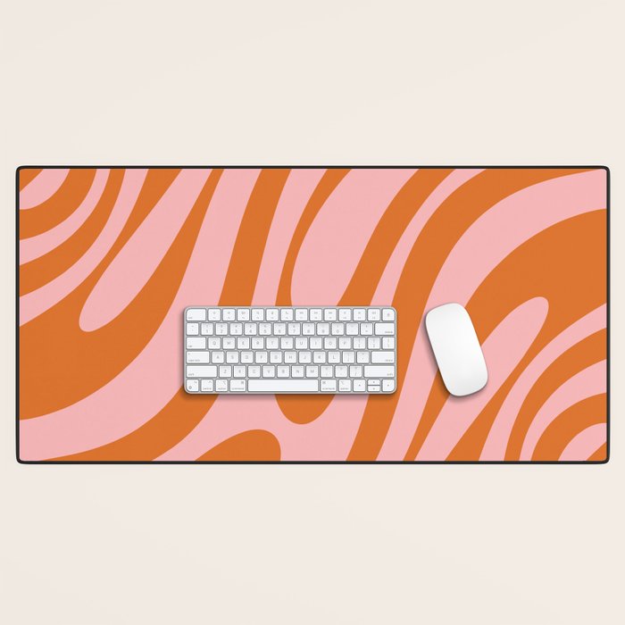 Wavy Loops Retro Abstract Pattern Pink Orange Desk Mat Gallery Image 1