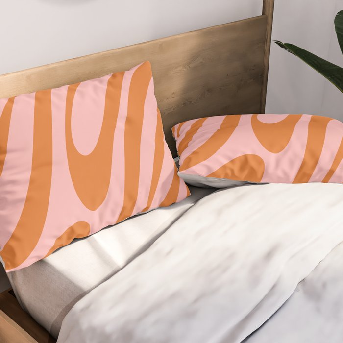 Wavy Loops Retro Abstract Pattern Pink Orange Pillow Sham Gallery Image 2