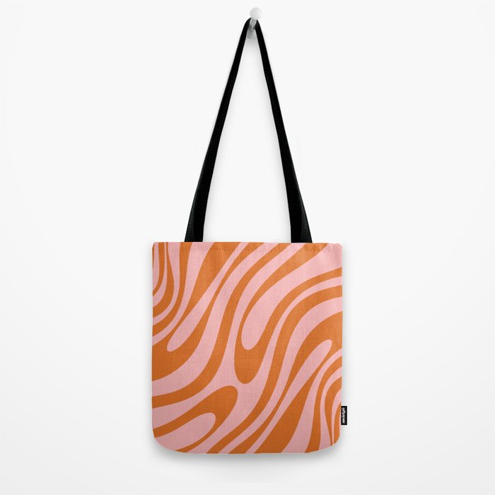 Wavy Loops Retro Abstract Pattern Pink Orange Tote Bag Gallery Image 2