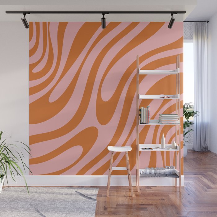 Wavy Loops Retro Abstract Pattern Pink Orange Wall Mural Gallery Image 1