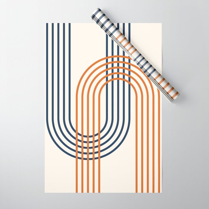 Geometric Lines Rainbow Abstract 5.1 in Navy Blue and Orange Wrapping Paper Gallery Image 1