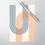 Geometric Lines Rainbow Abstract 5.1 in Navy Blue and Orange Wrapping Paper Gallery Image 1