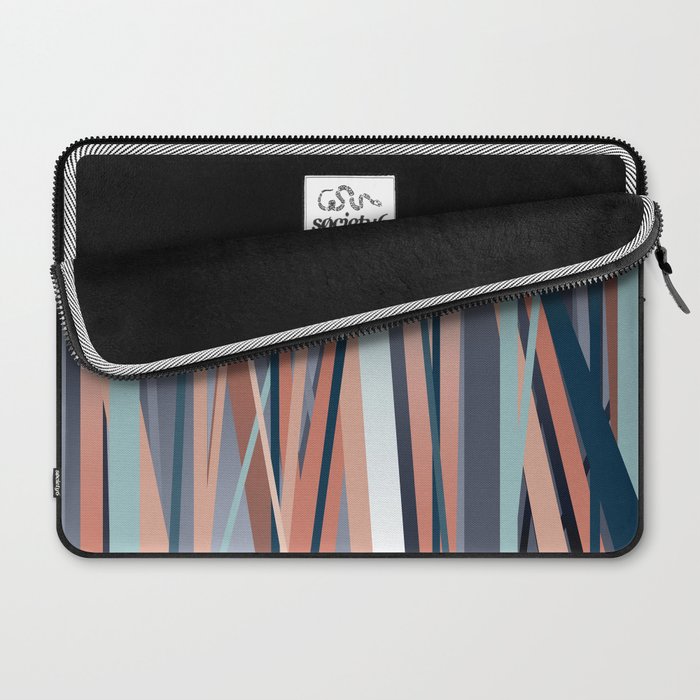 Stripes Abstract, Navy, Teal, Coral Pink Laptop Sleeve Gallery Image 2