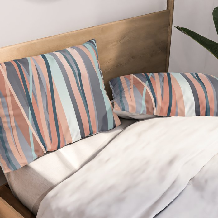 Stripes Abstract, Navy, Teal, Coral Pink Pillow Sham Gallery Image 2