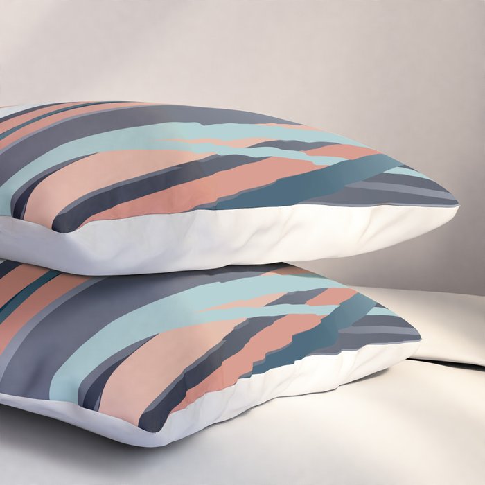 Stripes Abstract, Navy, Teal, Coral Pink Pillow Sham Gallery Image 3