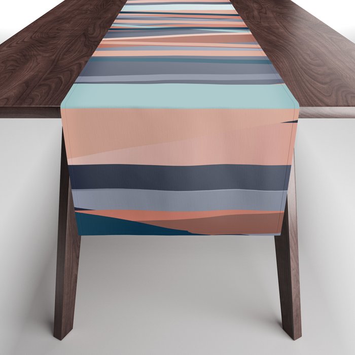 Stripes Abstract, Navy, Teal, Coral Pink Table Runner Gallery Image 1