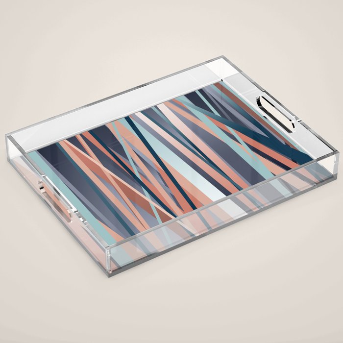Stripes Abstract, Navy, Teal, Coral Pink Acrylic Tray Gallery Image 1