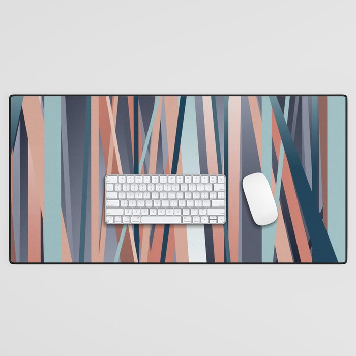 Stripes Abstract, Navy, Teal, Coral Pink Desk Mat Gallery Image 1