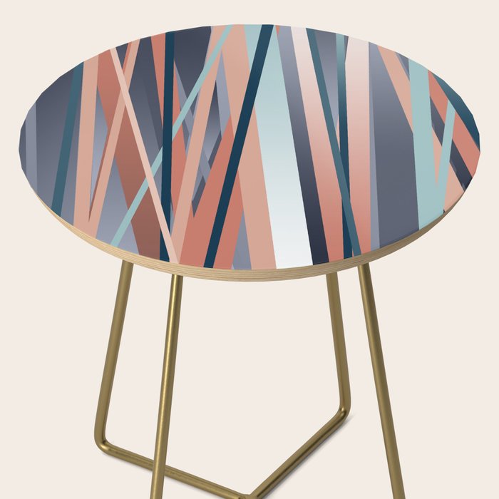 Stripes Abstract, Navy, Teal, Coral Pink Side Table Gallery Image 2