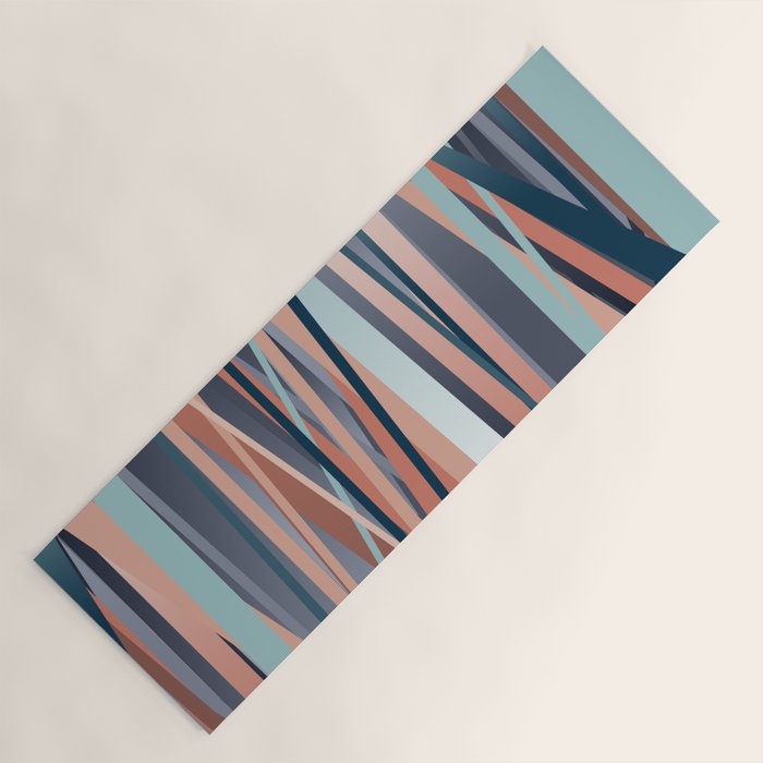Stripes Abstract, Navy, Teal, Coral Pink Yoga Mat Gallery Image 1