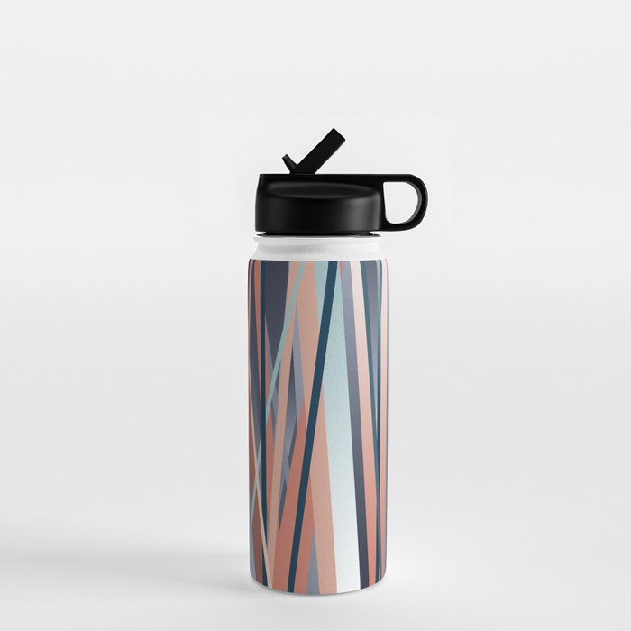 Stripes Abstract, Navy, Teal, Coral Pink Water Bottle Gallery Image 1