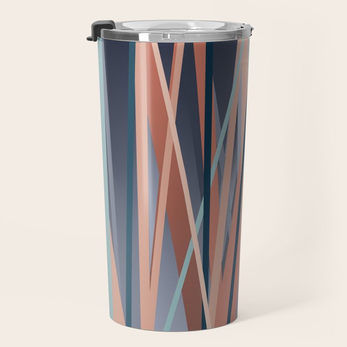 Stripes Abstract, Navy, Teal, Coral Pink Travel Mug Gallery Image 3