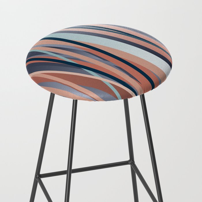 Stripes Abstract, Navy, Teal, Coral Pink Stool Gallery Image 2