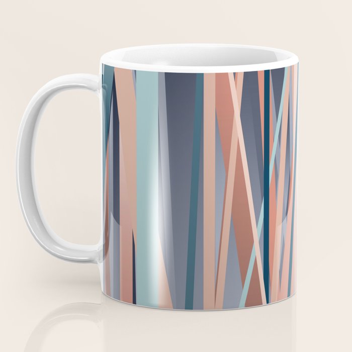 Stripes Abstract, Navy, Teal, Coral Pink Coffee Mug Gallery Image 3
