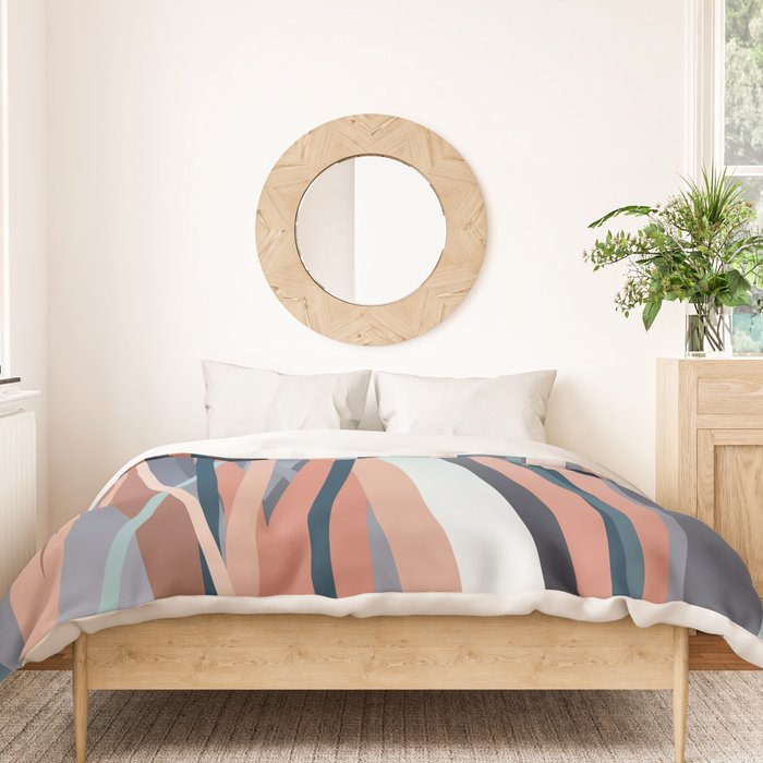 Stripes Abstract, Navy, Teal, Coral Pink Duvet Cover Gallery Image 3