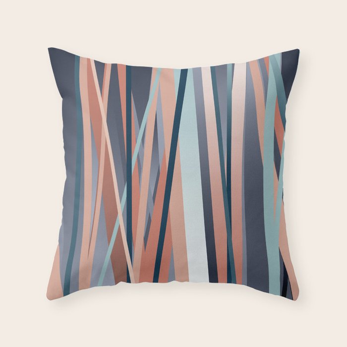 Stripes Abstract, Navy, Teal, Coral Pink Throw Pillow Gallery Image 1