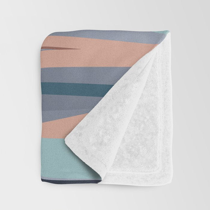Stripes Abstract, Navy, Teal, Coral Pink Throw Blanket Gallery Image 3