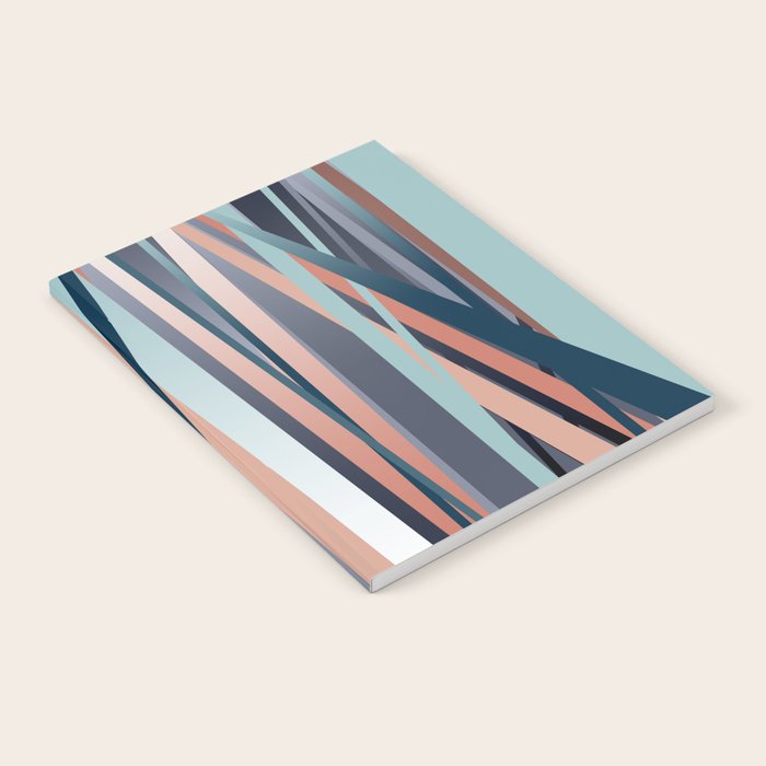 Stripes Abstract, Navy, Teal, Coral Pink Notebook Gallery Image 1