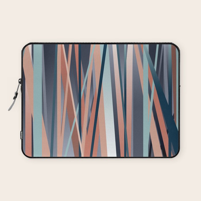 Stripes Abstract, Navy, Teal, Coral Pink Laptop Sleeve Gallery Image 1