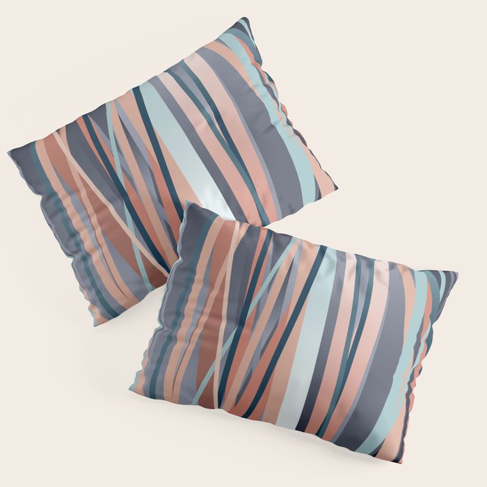 Stripes Abstract, Navy, Teal, Coral Pink Pillow Sham Gallery Image 1