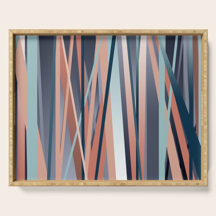 Stripes Abstract, Navy, Teal, Coral Pink Serving Tray Gallery Image 1