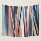 Stripes Abstract, Navy, Teal, Coral Pink Wall Tapestry Gallery Image 4